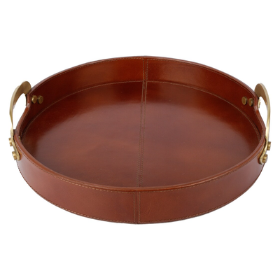 Round Handmade Leather Tray - 16"