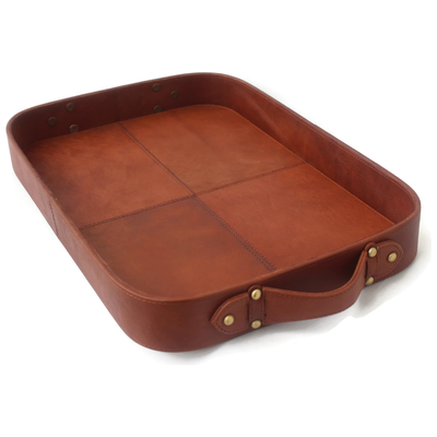 Rectangular Handmade Leather Tray - 20" x 13.5"