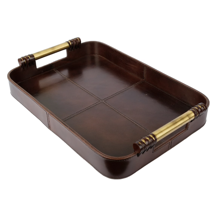 Dark Rectangular Handmade Leather Tray - 20