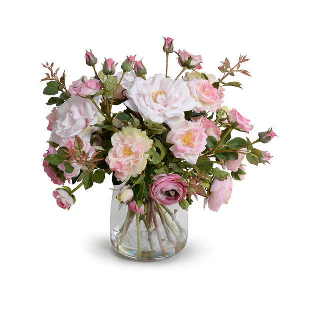 Mixed Ranunculus in Glass - Pink