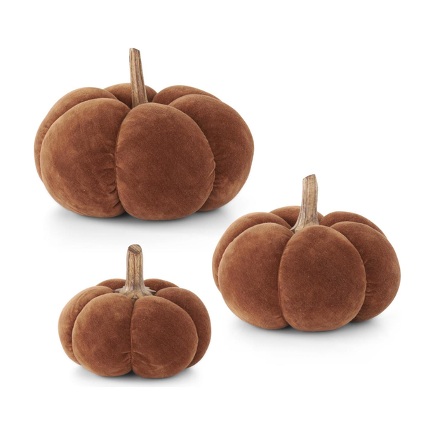 Brown Velvet Pumpkin W/Wood Stem