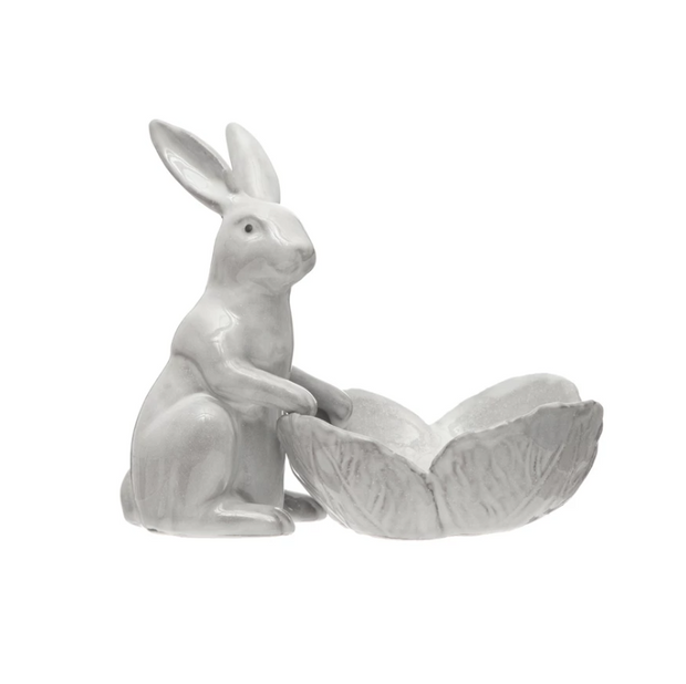 Set /2 - Stoneware Rabbit w/ Flower Shaped Bowl