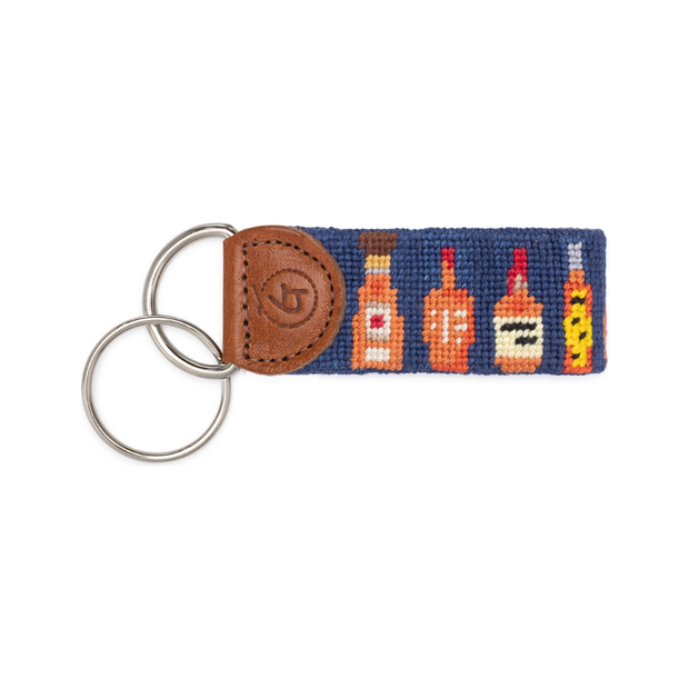 Bourbon Bottles Needlepoint Keychain