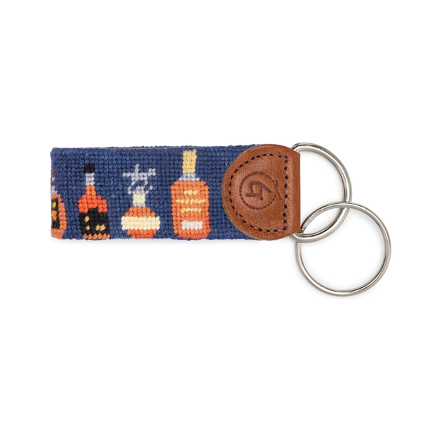 Bourbon Bottles Needlepoint Keychain