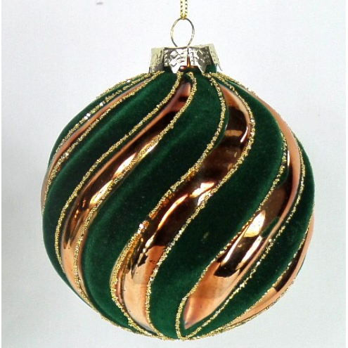 Green/Gold Glass Ball Ornament 4"