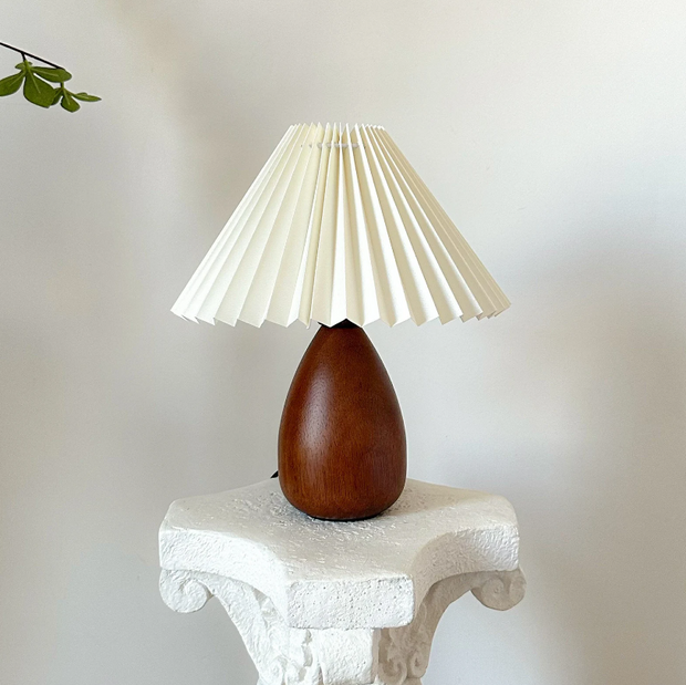 Wooden Rounded Pleated Table Lamp