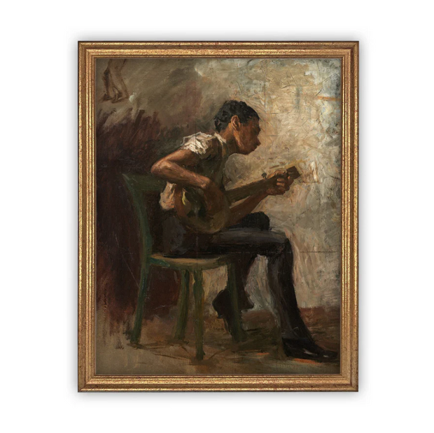 8" x 10"  Boy Playing Guitar Framed Canvas Art