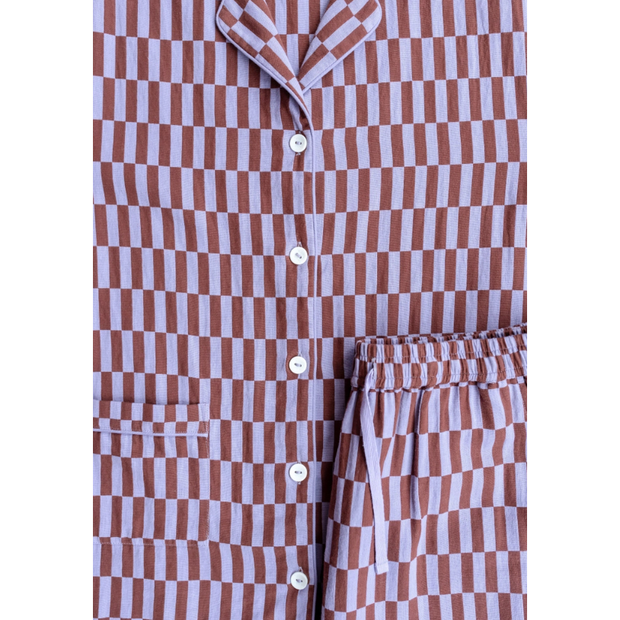 Cotton Pyjamas in Lilac Checkerboard