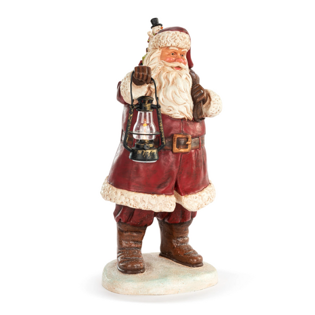 Lit Large Santa with Lantern Centerpiece