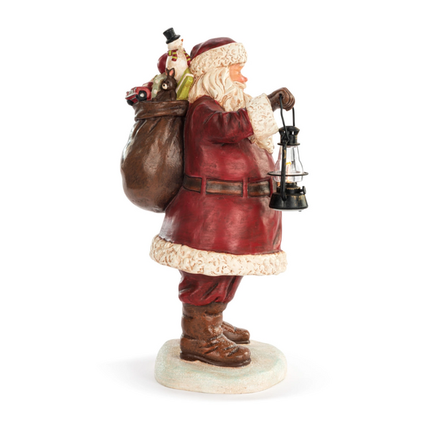 Lit Large Santa with Lantern Centerpiece