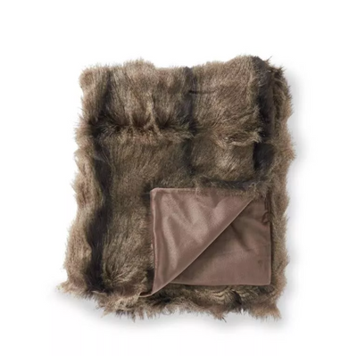 Brown & Black Striped Faux Fur Throw