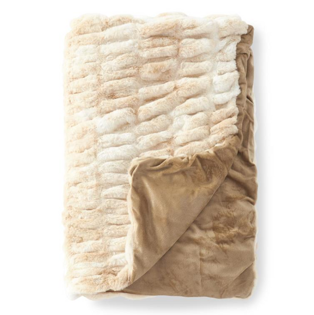 Ribbed Faux Fur Throw - Cream & Tan