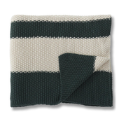 Cotton Knit Dark Green & Cream Striped Throw Blanket