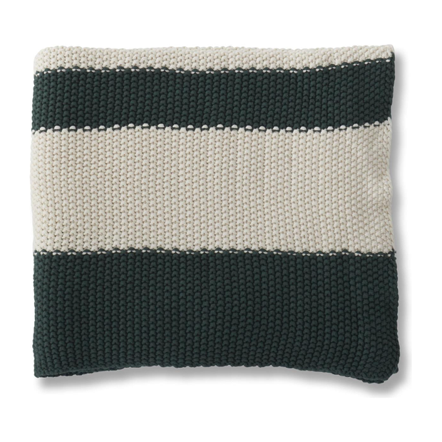 Cotton Knit Dark Green & Cream Striped Throw Blanket