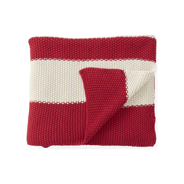 Cotton Knit Red & Cream Striped Throw Blanket