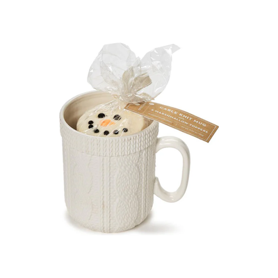 Cable Knit Mug w/6 Snowman Marshmallow Toppers