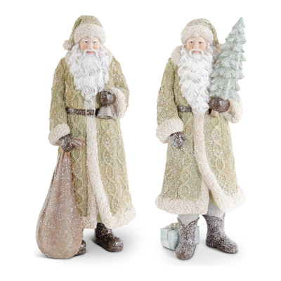 Glittered Resin Santa in Olive Green Coat - Small