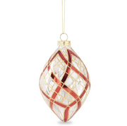 Clear Glass Ornament w/Glittered Red & Gold Plaid