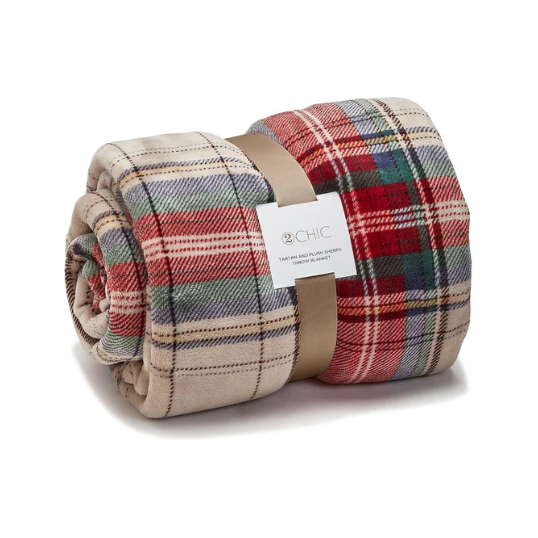 Tartan & Sherpa Double-Sided Throw Blanket 50x60