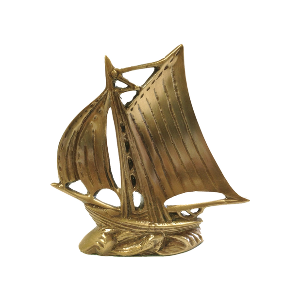 4.75" Antiqued Brass Sloop Sailboat Paperweight