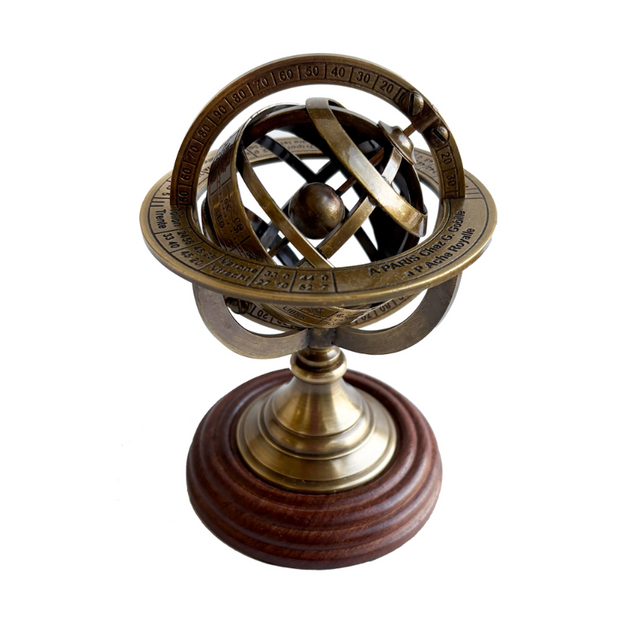 5.25" Antiqued Brass Desk Armillary with Zodiac