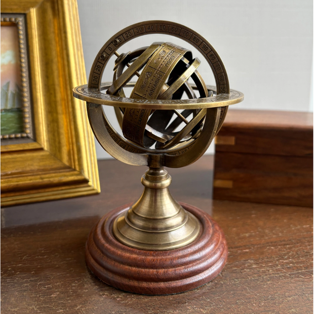 5.25" Antiqued Brass Desk Armillary with Zodiac