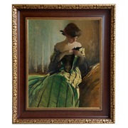 Woman in Black and Green Dress Oil Painting Print On Canvas