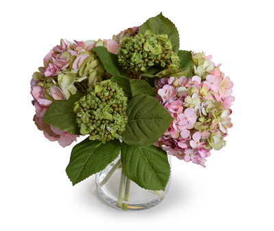 Pink Hydrangea Arrangement in Glass 12"H