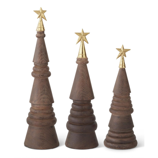 S/3 Wood Trees w/Gold Stars