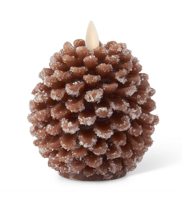 Brown Snowy Pinecone Luminara Indoor Candle