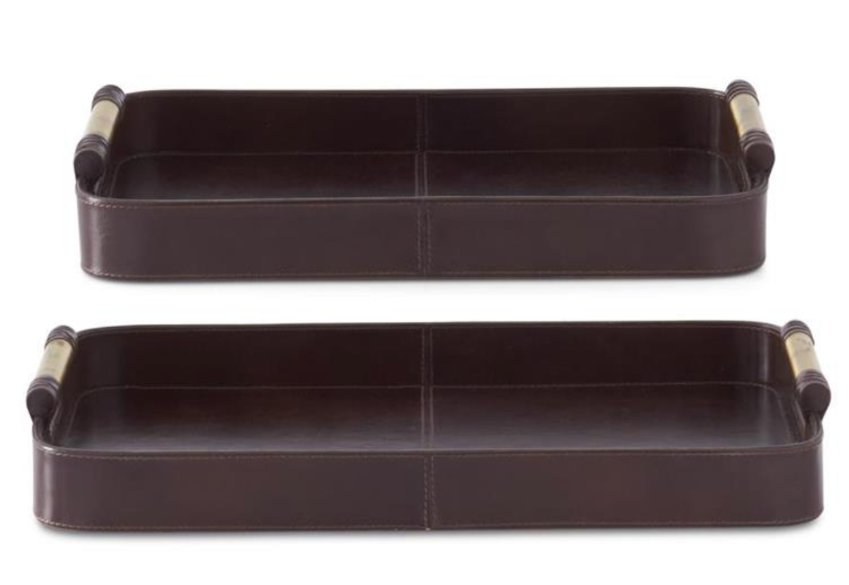 Brown Leather Trays with Gold Handles