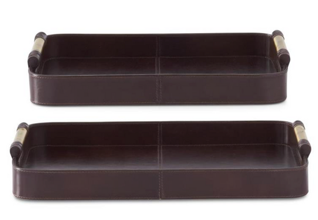 Brown Leather Trays with Gold Handles