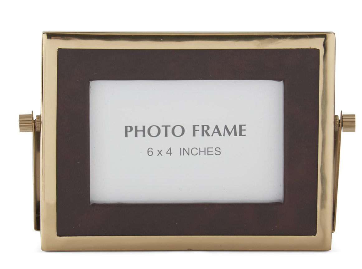 Brown Vegan Leather/ Gold Photo Frame