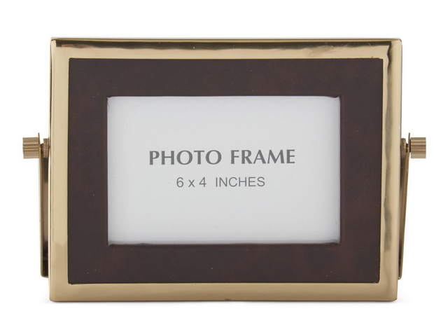 8 in Brown Vegan Leather/ Gold Photo Frame