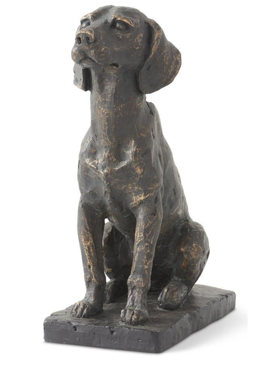 11 in. Resin Patina Sitting Dog On Black Base