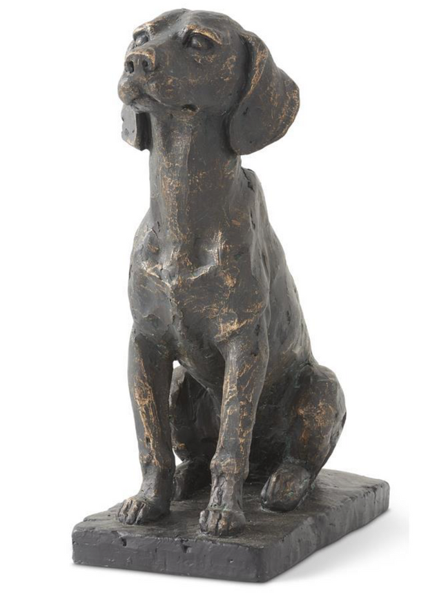 11 in. Resin Patina Sitting Dog On Black Base