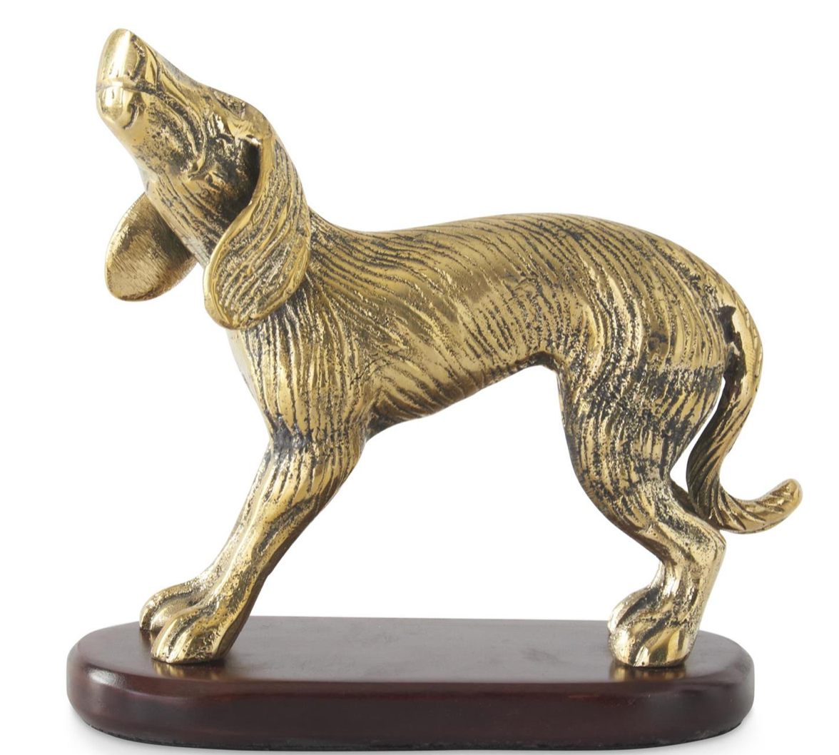 6.5 in Brass Dog on Mango Wood Base