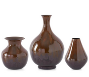Brown & Burgundy Metal and Enamel Vases