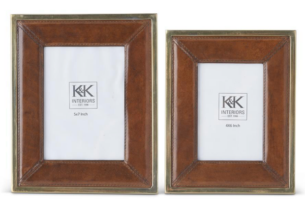 Brown Leather Gold Metal Trimmed Frames