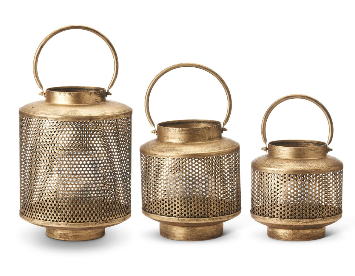 Gold Metal Mesh Lanterns w/ Glass
