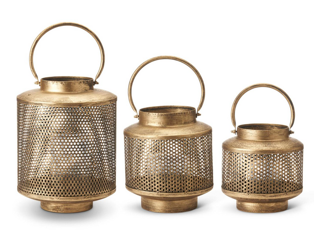 Gold Metal Mesh Lanterns w/ Glass