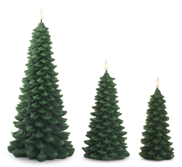 S/3 Green LED Christmas Tree Candles