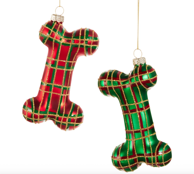 Plaid Dog Bone Ornament