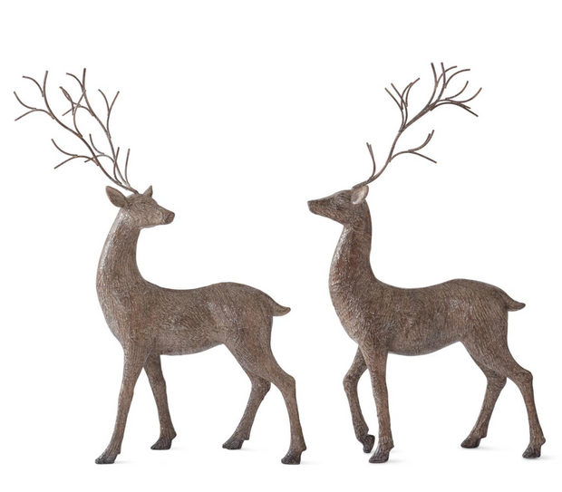 S/2 Glittered Woodgrain Standing Deer