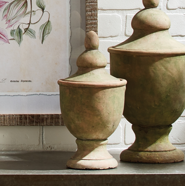 Weathered Garden Lidded Urn - Small