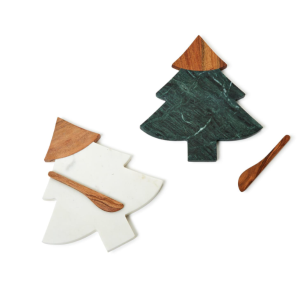 Marble & Wood Tree Serving Board W/Spreader