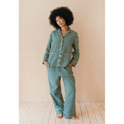 Cotton Pajamas in Green Checkerboard