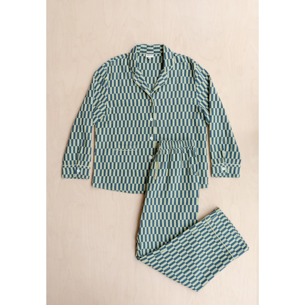 Cotton Pajamas in Green Checkerboard