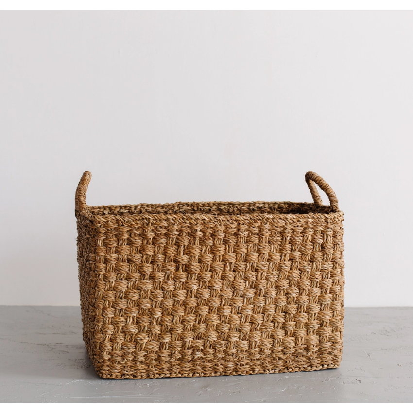 Rectangular Floor Basket with Handle - Harvest Chatai Weave