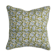 Marbella Moss Azure Linen Pillow - 20"x20"